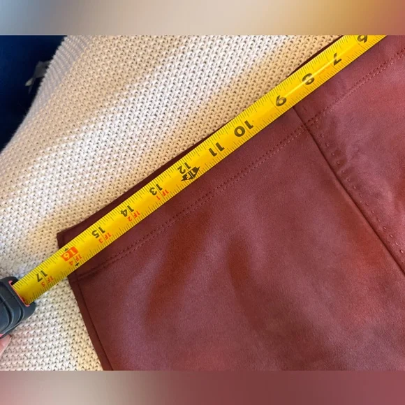 MAX STUDIO Faux Suede Leather Burgundy A-Line Midi Skirt - Picture 12 of 13